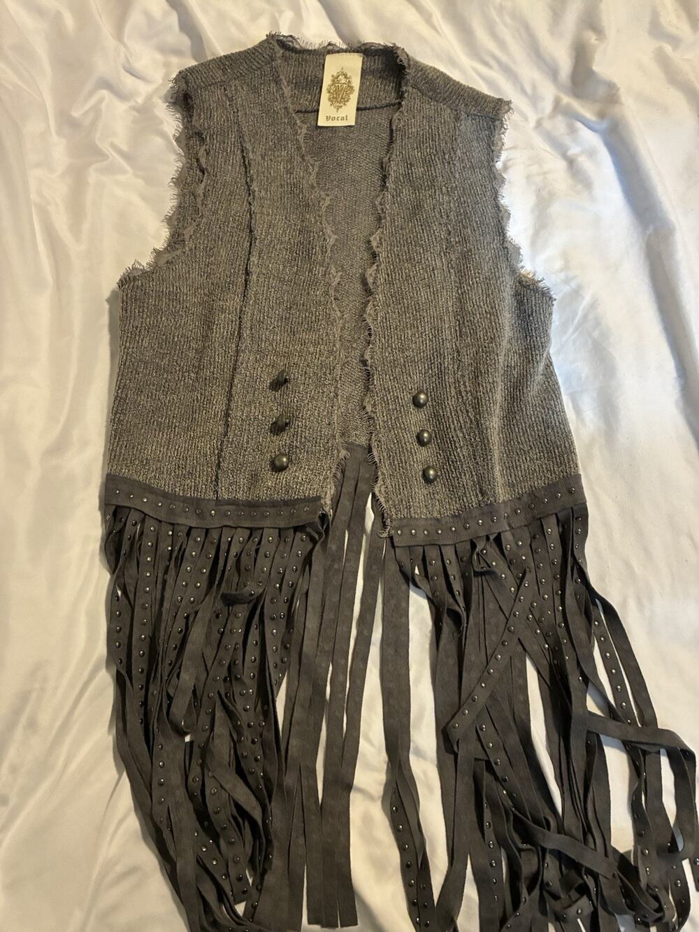 Vocal Grey Fringed Vest Size Medium